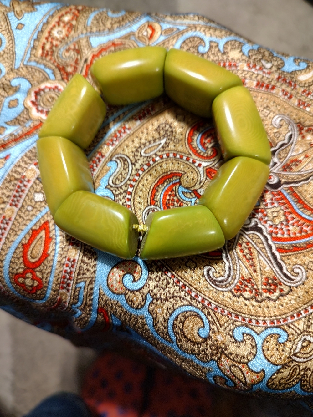Vintage Olive Green Chunky Stretch Bracelet - Women Jewelry